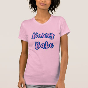  Blauw Bossy Babe Tekst +Outline Vrouwen T-shirt