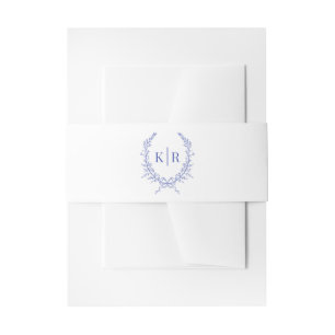 Blauw Botaniacal & Lint Kam Monogram Bruiloft Uitnodigingen Wikkel