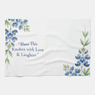 Blauw botanisch blad Bloemrijk, Zegen deze keuken Theedoek