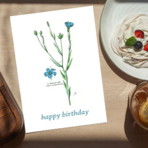 Blauw Botanisch Bloemen Vlas Linum Verjaardag Briefkaart