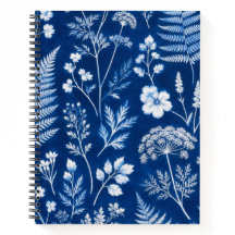 Blauw botanisch bloemend college schrift notebook