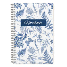 Blauw botanisch bloemendeligate spiraalnotitieboek