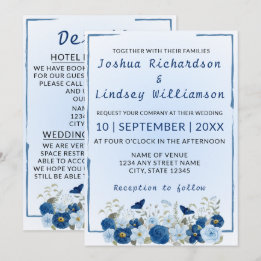 Blauw Botanisch Elegant Huwelijk Kaart