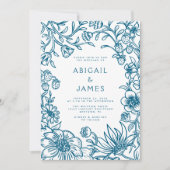  Blauw Botanisch Lijst Wedding Kaart (Voorkant)