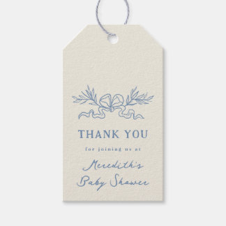Blauw Botanisch Lint Baby Shower Bedank Favor Cadeaulabel