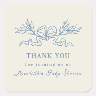 Blauw Botanisch Lint Baby Shower Bedankt Vierkante Sticker