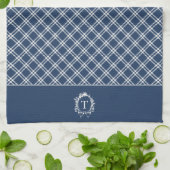 blauw botanisch monogram theedoek (Gevouwen)