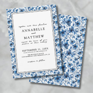 Blauw botanisch patroon Elegante bloemige bruiloft Kaart