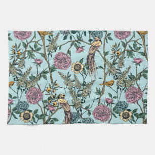 Blauw botanisch patroon in vintage-stijl theedoek