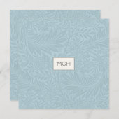 Blauw botanisch patroon monogram bedankkaart (Voorkant / Achterkant)