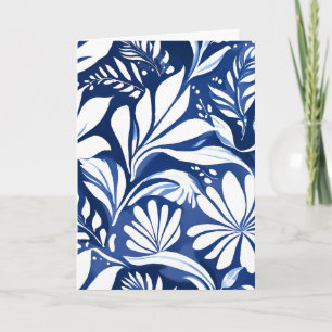 Blauw botanisch waterverf bloemmotief kaart