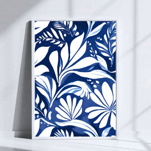 Blauw botanisch waterverf bloemmotief poster