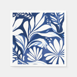 Blauw botanisch waterverf bloemmotief wit patroon servet