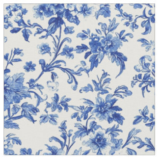 Blauw botanisch wingerd toilepatroon stof