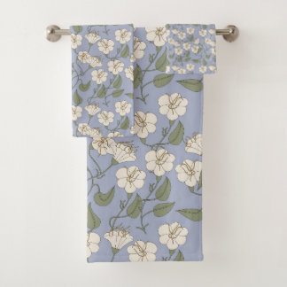 Blauw botanische cottage core bloemendouchegordijn bad handdoek