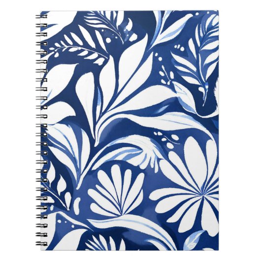 Blauw Botanische Waterverf Bloemenpatroon Notitieboek (Voorkant)