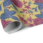 Blauw Bourgogne Roos Gouden Waterverf Hand geteken Cadeaupapier (Rol Hoek)