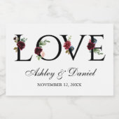 Blauw Bourgogne Waterverf Bloemen Liefde Bruiloft Sparkling Wijnetiket (Enkel label)