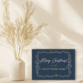 Blauw: Bow & Trees Doodles Holiday Gevouwen Kaart