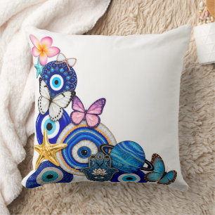 Blauw Boze Oog Bescherming Worp Kussen - Boho Gees