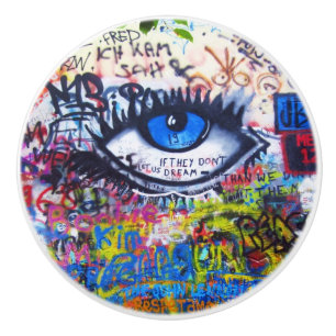 Blauw boze oog moderne graffiti keramische knop