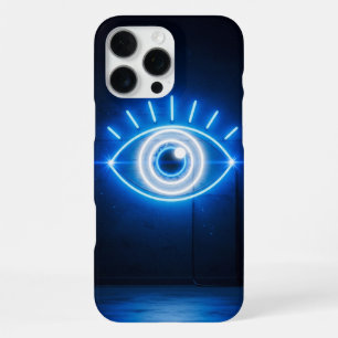 Blauw Boze Oog Neon Licht Bord in het Donker iPhone 16 Pro Max Hoesje