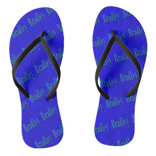 Blauw Bradley naamlogo op blauwe mozaïek, Teenslippers