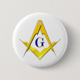 Blauw breng Vierkant & Kompassen onder Ronde Button 5,7 Cm