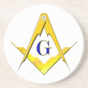 Blauw breng Vierkant & Kompassen onder Zandsteen Onderzetter