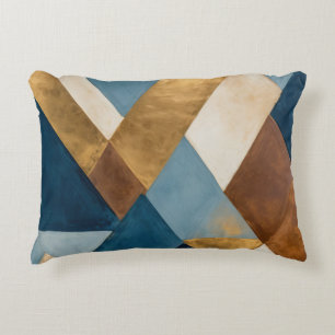 Blauw brons crème en goud geometrisch abstract accent kussen