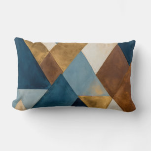 Blauw brons crème en goud geometrisch abstract kussen
