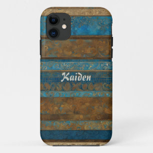 Blauw brons en goud grunge strepen gepersonaliseer iPhone 11 hoesje
