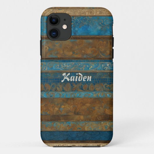 Blauw brons en goud grunge strepen gepersonaliseer Case-Mate iPhone case (Achterkant)