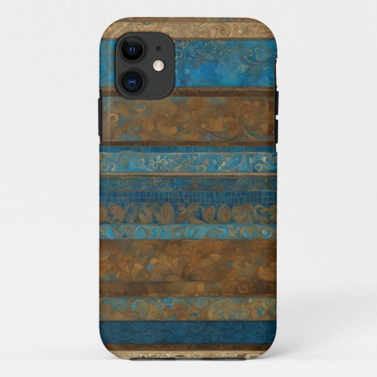 Blauw Brons en Gouden Grunge Strepen Case-Mate iPhone Case (Achterkant)