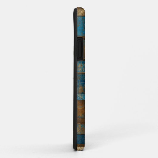 Blauw Brons en Gouden Grunge Strepen Case-Mate iPhone Case (Achterkant/rechts)