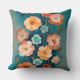 Blauw, Brons en Rust Bloemen Kussen