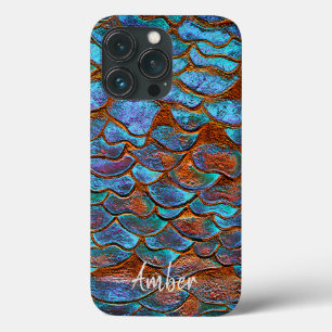 Blauw Brons Koper Metalen Patroon Persoonlijk iPhone 13 Pro Hoesje