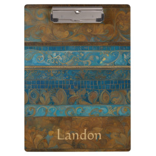 Blauw Bronzen en Gouden Grunge Strepen Klembord