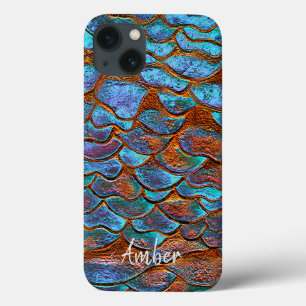 Blauw Bronzen Koper Metalen Patroon Persoonlijk iPhone 13 Hoesje
