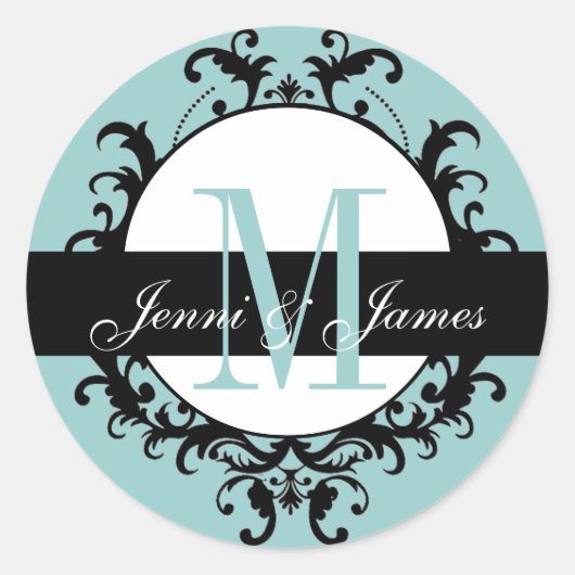 Blauw Bruiloft Monogram Namen  Label (Voorkant)