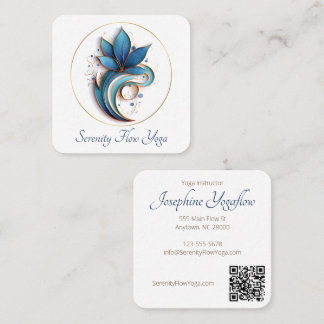 Blauw Bruin Abstract Lotus Elegant stijlvol QRC Vierkante Visitekaartje