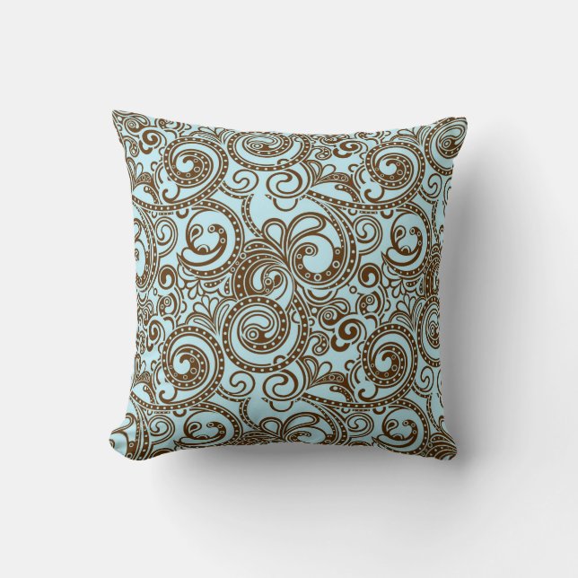 Blauw & Bruin  Abstract Swirls Pattern Kussen (Voorkant)