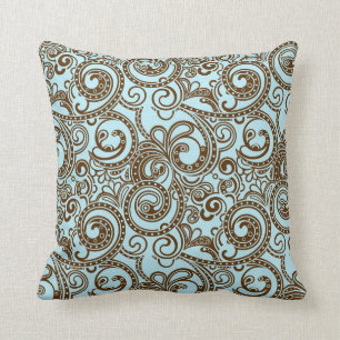 Blauw & Bruin Abstract Swirls Pattern Kussen