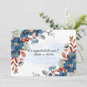 Blauw & Bruin Aquarel Bloem Congratulatie Kaart (Staand voorkant)