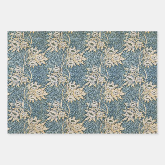 Blauw Bruin Bloemen William Morris Patterns Inpakpapier Vel (Voorkant 3)