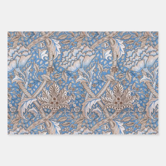 Blauw Bruin Bloemen William Morris Patterns Inpakpapier Vel (Voorkant)