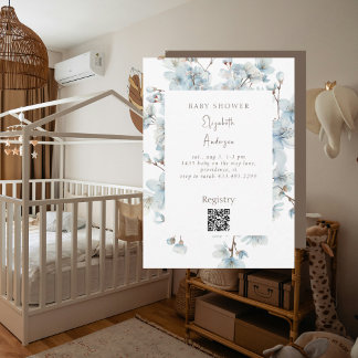 Blauw & Bruin Bloemig Baby Shower Kaart