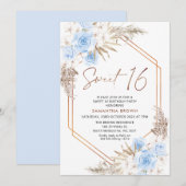 Blauw Bruin Boho Pampas Gras Zoet 16 Verjaardag Kaart (Voorkant / Achterkant)