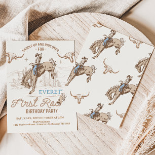 blauw bruin cowboy rodeo 1e verjaardag kaart