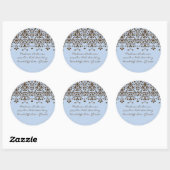 Blauw & Bruin Damask Adreslabel Ronde Sticker (Vel)